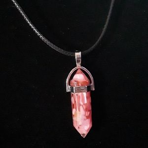 RESIN  CRYSTAL WITH PINK  ABALONE SHELL AND CORD NEW